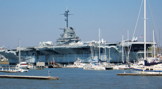 The USS Yorktown is berthed behind Charleston Harbor Resort and Marina at Patriots Point. Photo by Rob Lucey